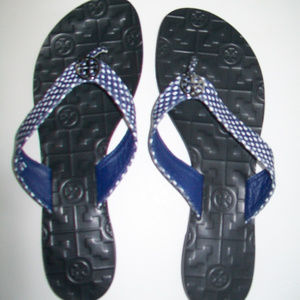 Tory Burch NAVY & WHITE Leather Sandals 8